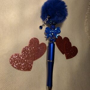 Blue Fluffy Pom Pom Pen